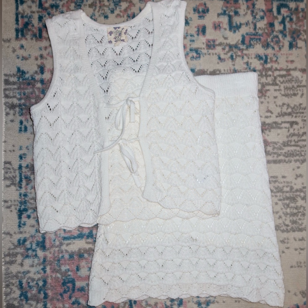 White Crochet Vest and Skirt Set